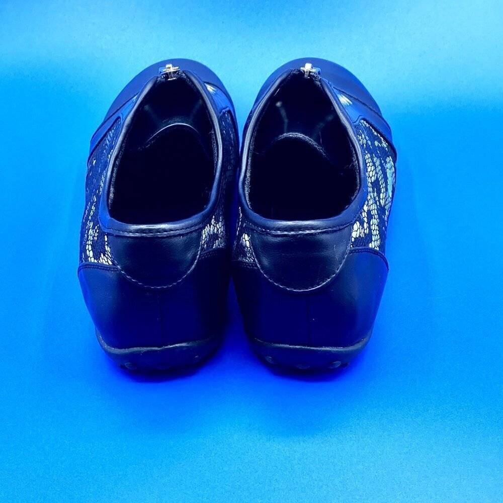 THEME Vintage Black Shoes Silver & Black Netting embellishments Zip Closure (10) - Picture 4 of 9